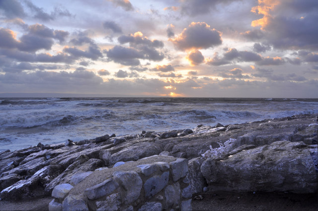 Beach defences at sunset - Llantwit Major
