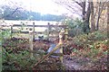 Two stiles and footbridge in Court Wood