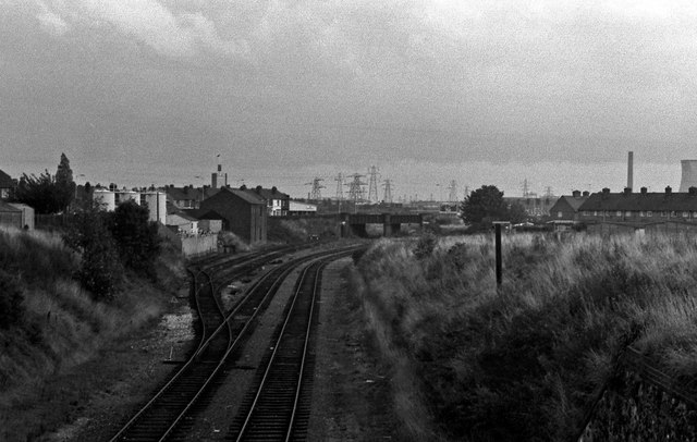 The former GWR mainline looking towards Wolverhampton. Taken from the A41 road bridge. 1978.