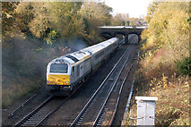 SP3065 : Train approaching canal aqueduct, Warwick by Andy F