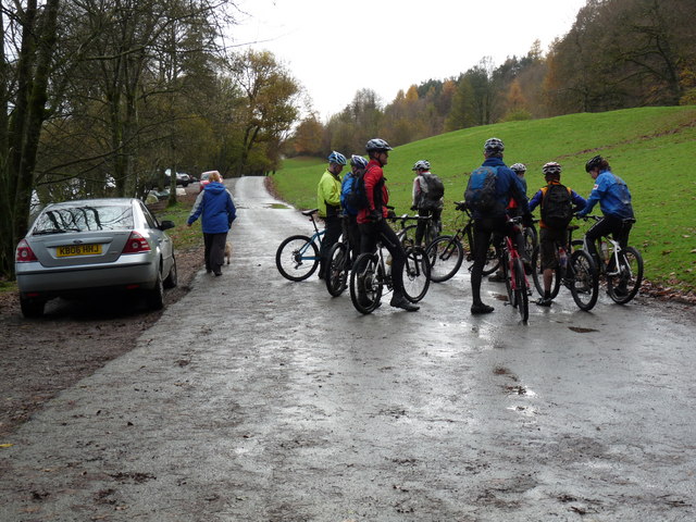 Mountain bikers after descent from Claife Heights