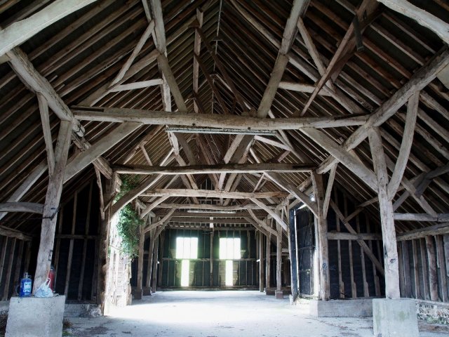 Interior of Tithe barn at Upwaltham