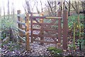 TQ6143 : Kissing Gate on the Green and White Trail in RSPB Tudeley Woods by David Anstiss