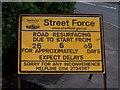 Road resurfacing warning sign, Coward Drive, Oughtibridge