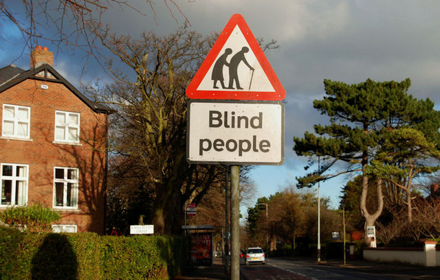 Blind people" sign, Belfast © Albert Bridge cc-by-sa/2.0 ...
