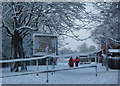 Snow scene with postmen