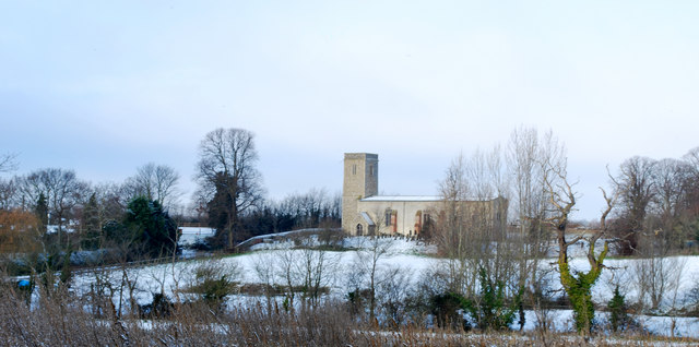 Ellough church in snow