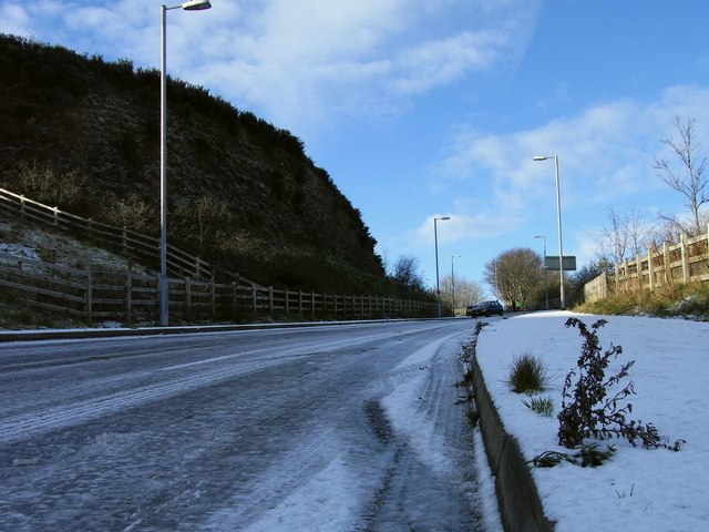 Ice on the road between the Old & New Barnstaple roads, Ilfracombe