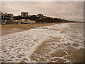 SZ0890 : Bournemouth: waves break by the pier by Chris Downer
