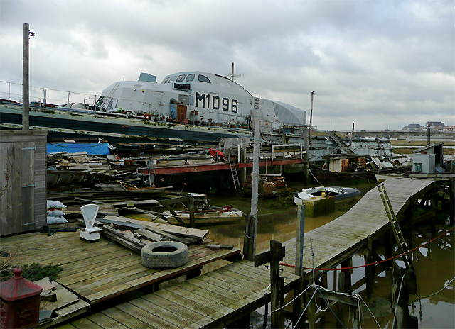 Military houseboat at Shoreham Beach, West Sussex
