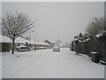 Looking from Hooks Lane into a snowy Talbot Road