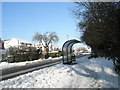 A snowy bus stop on the Hulbert Road