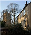 House and church tower, Wotton-Under-Edge