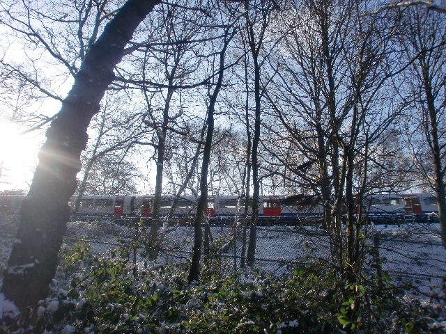 Piccadilly Line train adjacent to Trent Park, London N14