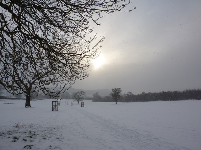 Weak winter sun on footpath to Beeley