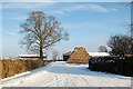 Snow-covered entrance to Gibraltar House Farm