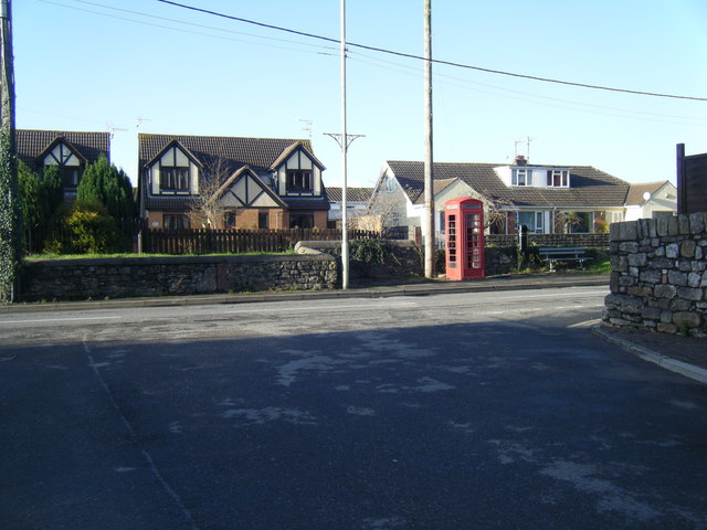 Porthcawl Road, South Cornelly, showing phonebox.