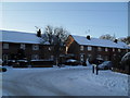 Looking from a snowy Awbridge Road into St John