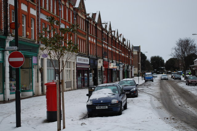 Thorpe Bay Broadway in the snow