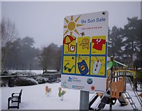 J3271 : 'Be Sun Safe' sign, Drumglass Park by Rossographer
