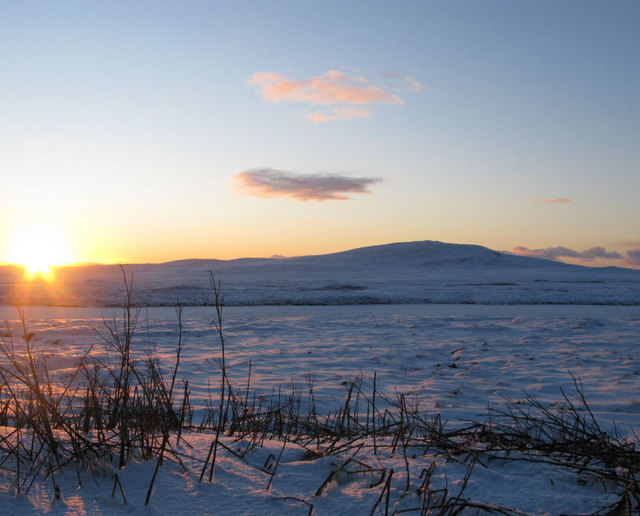 Beinn Bharabhais with snow and sunset