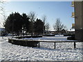 A snowy garden outside Chichester House