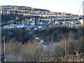 Rhondda Fach valley and footbridge, with Tylorstown beyond.