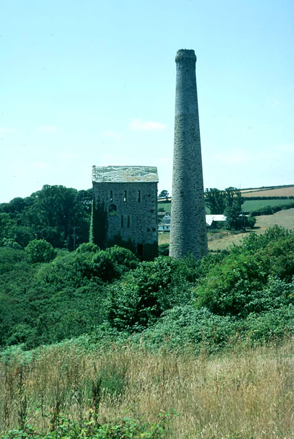 East Wheal Rose engine house & chimney, 1976