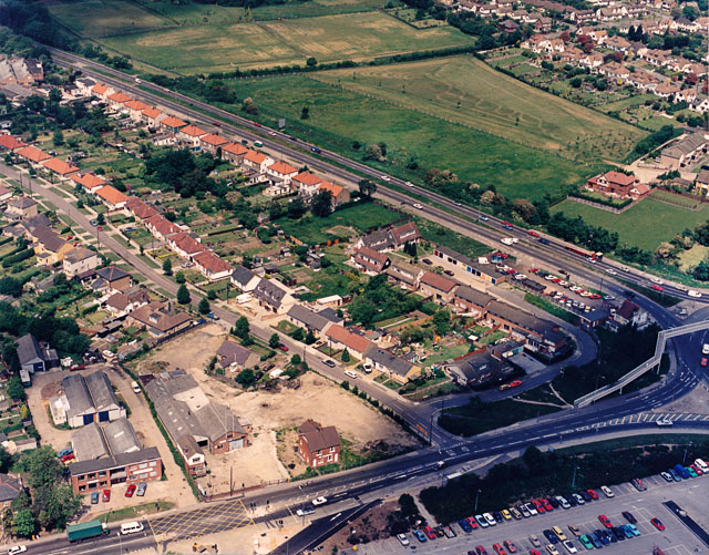 Aerial view of south-west of the Rayleigh Weir