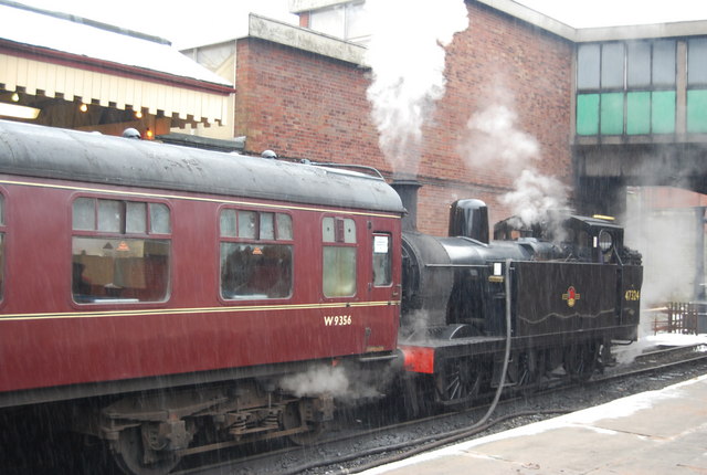 Steam engine shunting Carriages in the snow, Bury Bolton Street Station