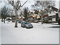 Looking up a snowy Carmarthen Avenue