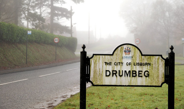 Misty road sign, Drumbeg near Dunmurry