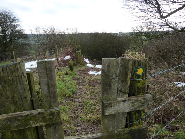 Stile on path leading into Over Wood