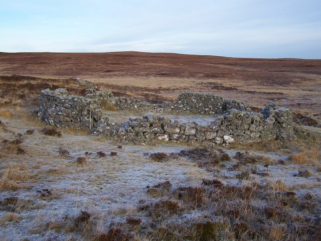 Partially dilapidated 19th Century sheepfold in the frost.