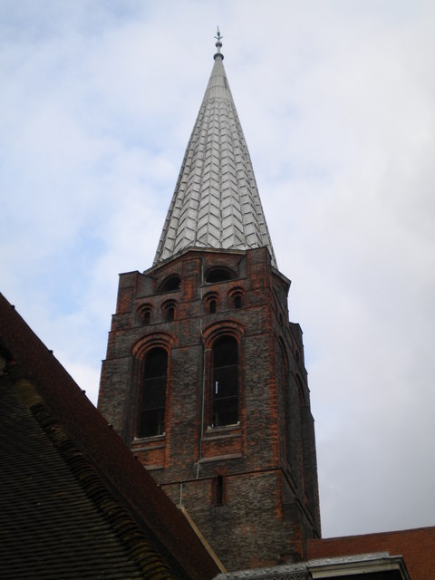 Church spire, St Jude on the Hill, South Square NW11