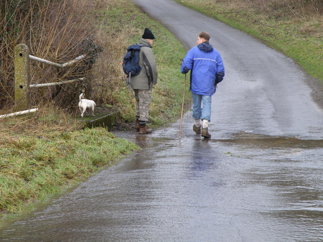 Intrepid explorers crossing the ford on the Deene road