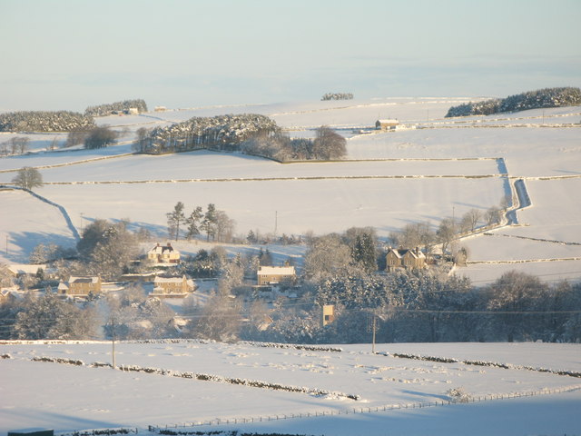 Panorama of snowy East Allen Dale (3 - The Dene and High Hope)