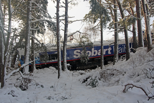 Derailed locomotive at Carrbridge