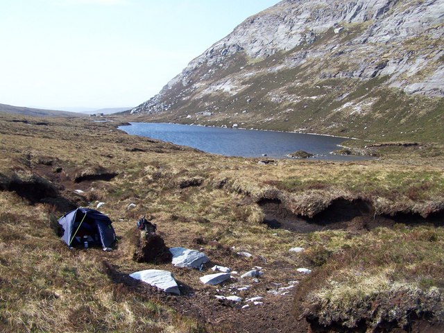 Camp site in the peat hags at N end of Loch a' Choire Leacaich, E of Ben Hee