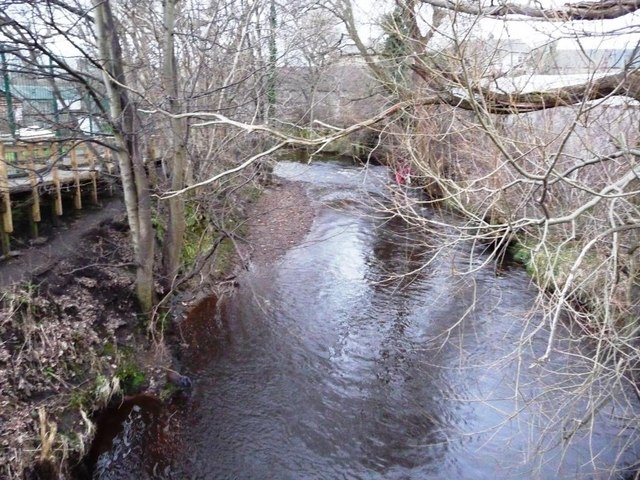 View downstream from footbridge on the Water of Leith Walkway