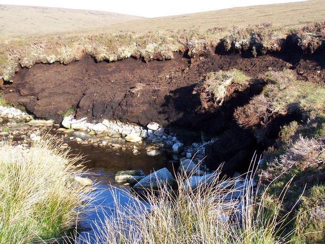 3m of peat overlying bedrock, exposed in the W bank of Allt Gobhlach.