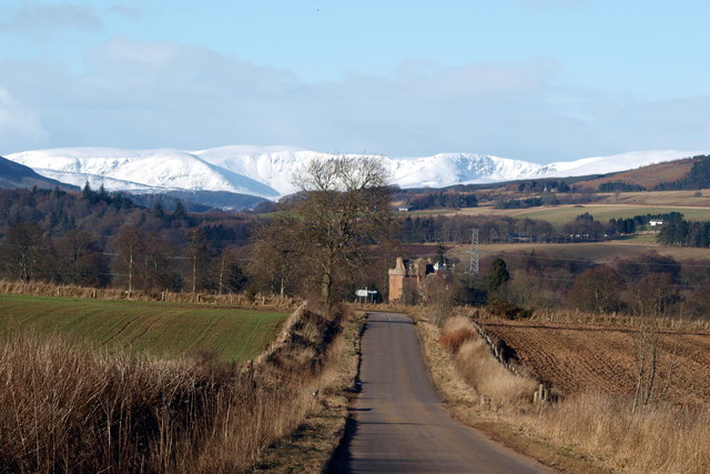 Inverquharity Castle with Wintry Backdrop