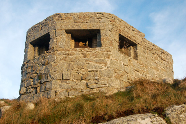 Close-up view of a pillbox above Sennen Cove