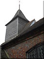 The modest church tower at St Nicholas, Kingsley