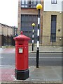 Victorian pillar box and Belisha beacons, St Pancras Way