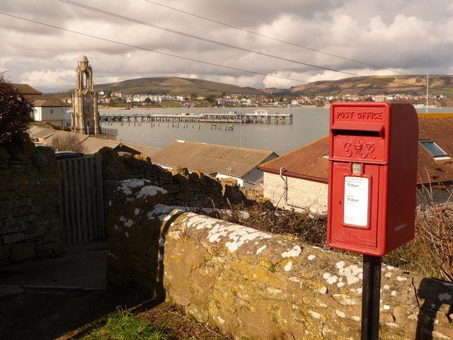 Swanage: postbox and bay view
