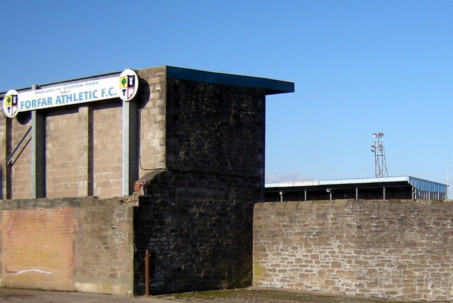 Welcoming sign and part of Stadium of Forfar Athletic F.C.