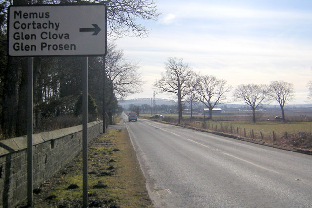 Signpost depicting the Angus Glens, Cortachy and Memus