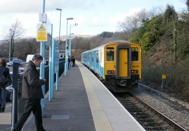 Ebbw Vale train about to depart from Rogerstone railway station