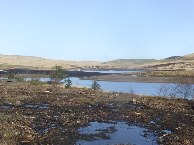 Cleared woodland and drained reservoir during maintenance work on Belmont reservoir